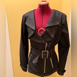 Robert Louis Wide Lapel Jean Jacket with Belt and contrasting trim